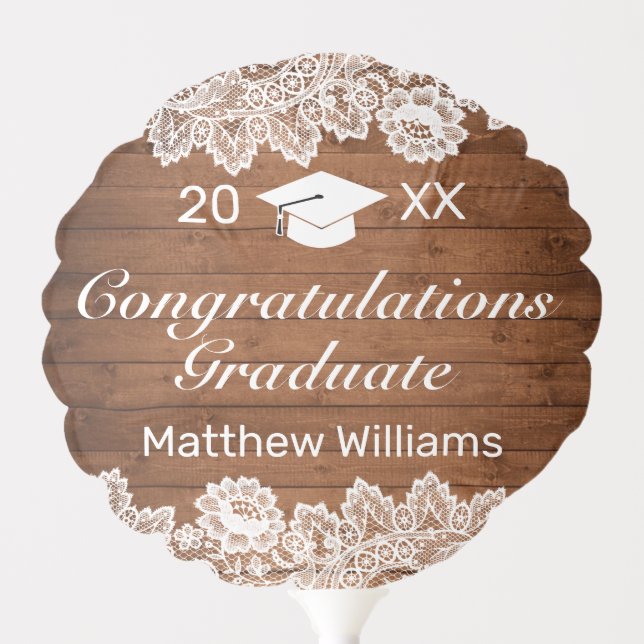 Rustic Wood Lace Graduation Party Congratulations Balloon (Front)