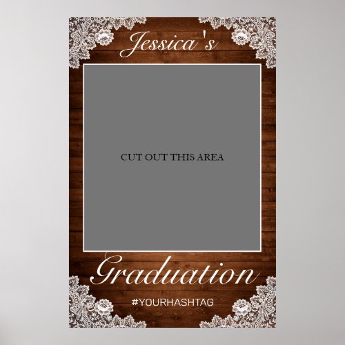 Rustic Wood  Lace Graduation Photo Prop Frame  Poster