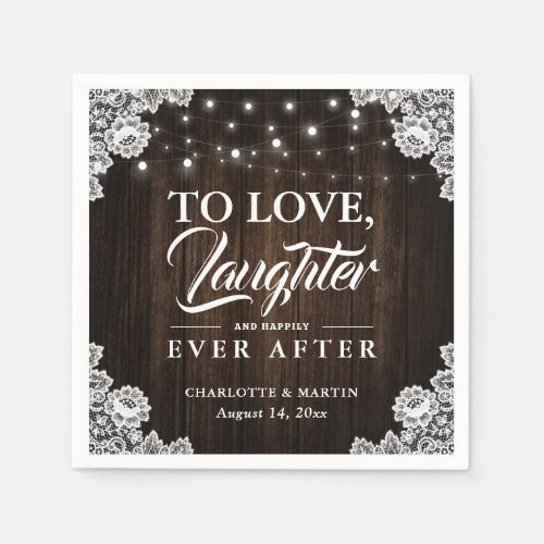 Rustic Wood Lace Happily Ever After Wedding Napkins