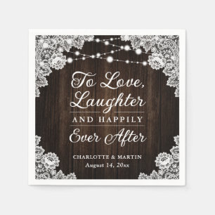 Rustic Wood Lace Happily Ever After Wedding Napkins