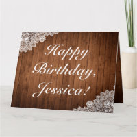 Rustic Wood & Lace Happy Birthday Folded Greeting