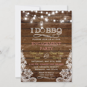 Rustic Wood Lace I DO BBQ Engagement Party Invitation