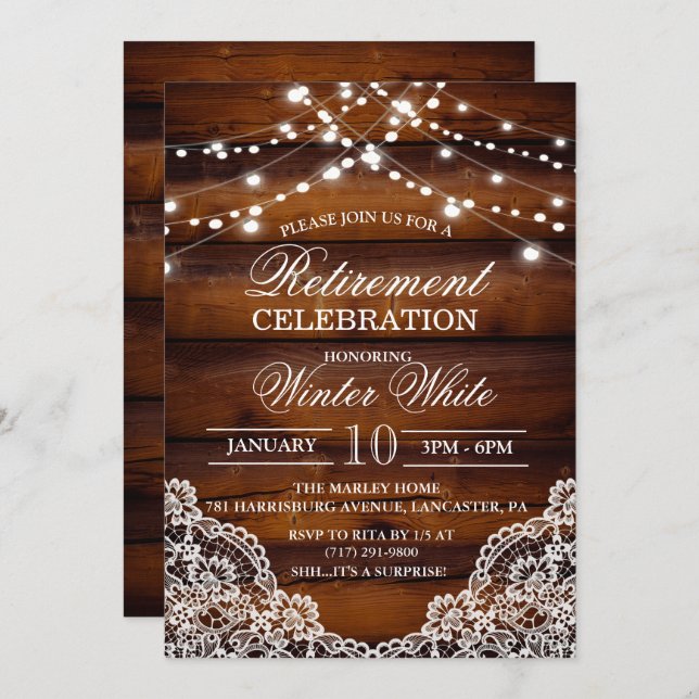Rustic Wood Lace Invitation (Front/Back)