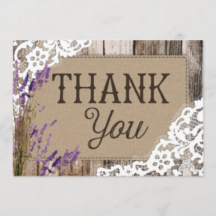 Rustic Wood Lace Lavender Heart Etching Thank You