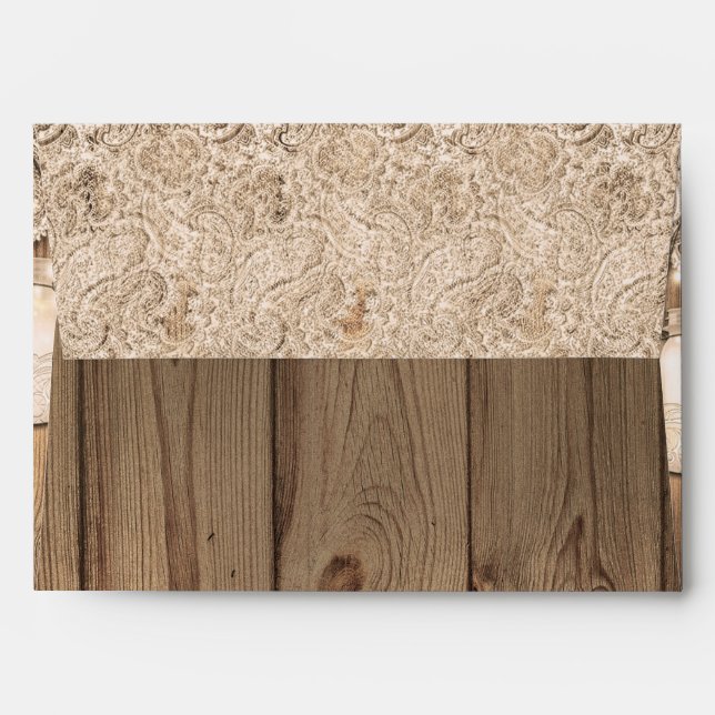 Rustic Wood Lace & Lighted Mason Jar Invitation Envelope (Back (Top Flap))