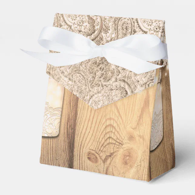 Rustic Wood Lace & Lighted Mason Jar Wedding Favor Boxes | Zazzle