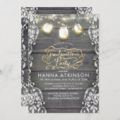 Rustic Wood Lace Mason Jar Lights Graduation Party Invitation (Front/Back)