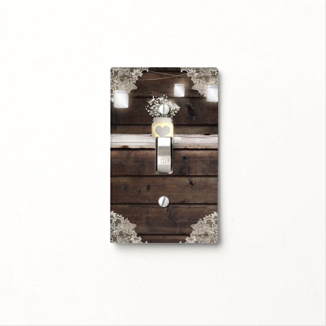 Rustic Wood, Lace & Mason Jars Barn Elegant Chic Light Switch Cover (In Situ)