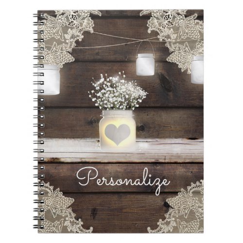 Rustic Wood Lace  Mason Jars Barn Elegant Custom Notebook