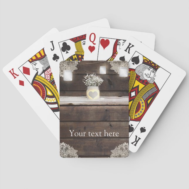 Rustic Wood, Lace & Mason Jars Barn Elegant Custom Poker Cards (Back)