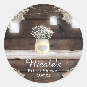 Rustic Wood, Lace & Mason Jars Barn Elegant Favor Classic Round Sticker