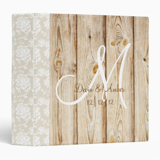 Rustic Wood & Lace monogrammed wedding planner 3 Ring Binder