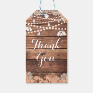Rustic Wood Lace Peach Roses Elegant Favor Gift Tags