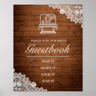 Rustic Wood & Lace Photo Guest Book Wedding Sign