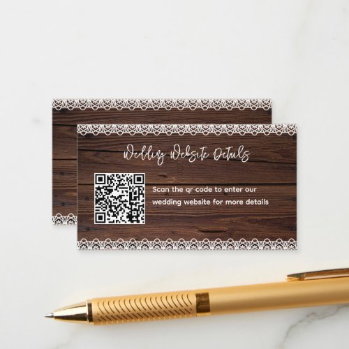 Rustic Wood Lace QR CODE Wedding Website Details Enclosure Card