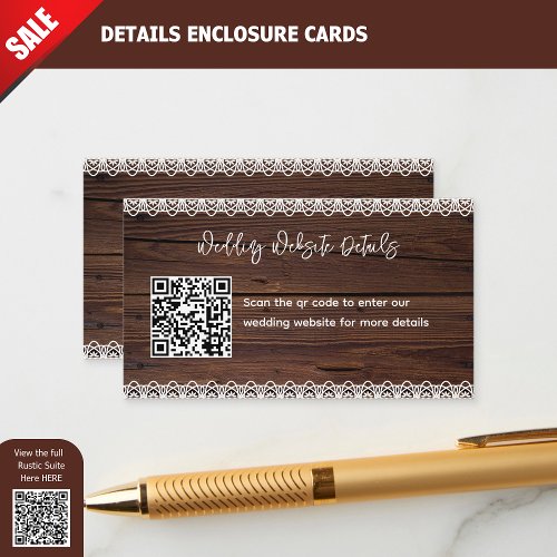 Rustic Wood Lace QR CODE Wedding Website Details Enclosure Card