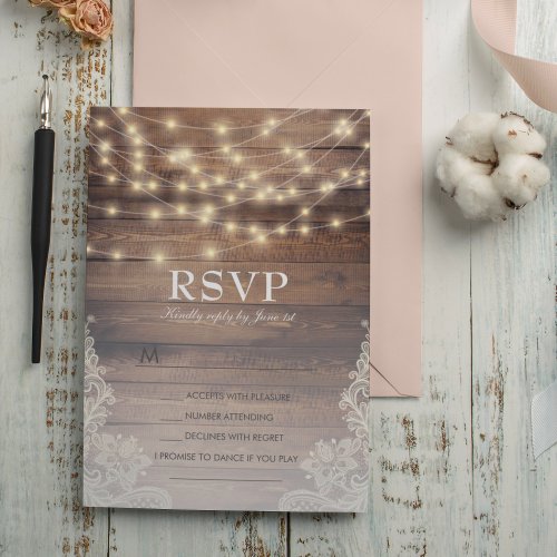 Rustic Wood  Lace RSVP with Song Option