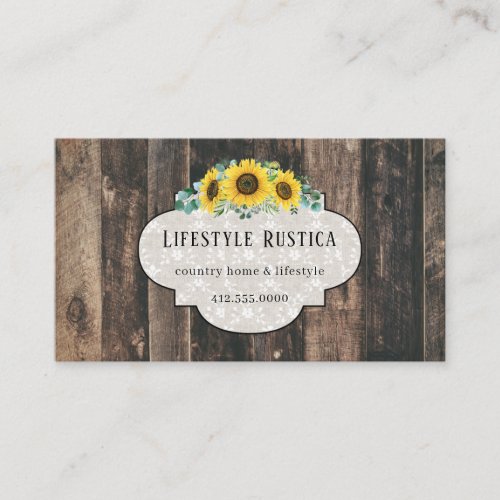 Rustic Wood Lace Shabby Grunge Sunflower  Business Business Card