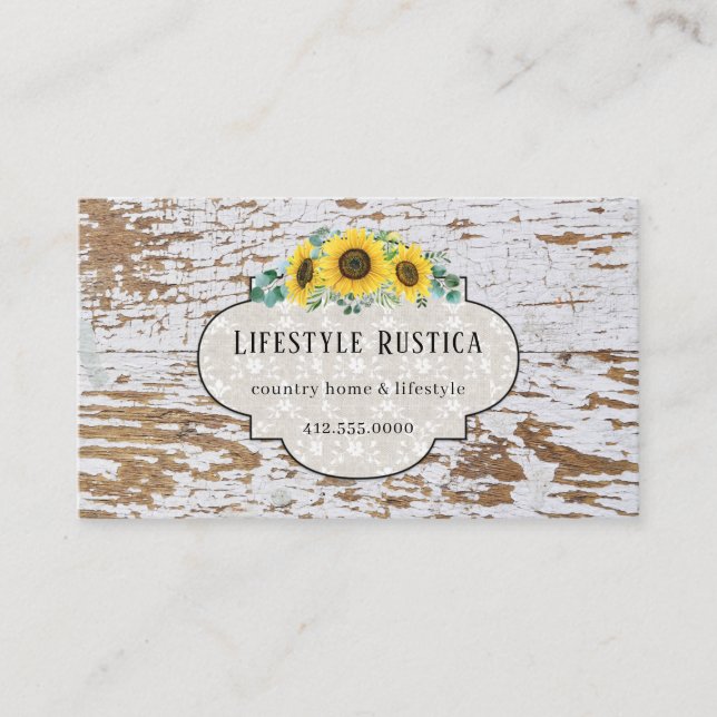 Rustic Wood Lace Shabby Grunge Sunflower  Business Business Card (Front)