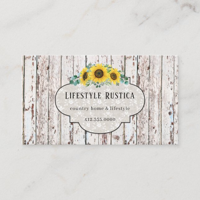 Rustic Wood Lace Shabby Grunge Sunflower  Business Business Card (Front)