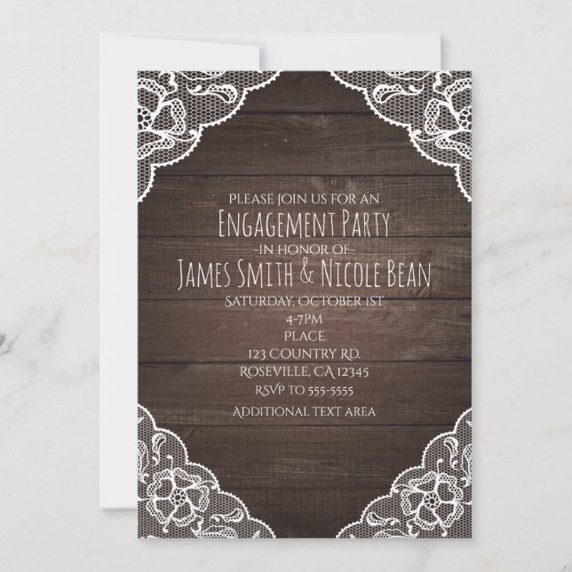 Rustic Wood & Lace Simple Elegant Invitation (Front)