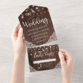 Rustic Wood Lace String Lights Wedding All In One Invitation (Tearaway)