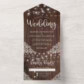 Rustic Wood Lace String Lights Wedding All In One Invitation (Inside)