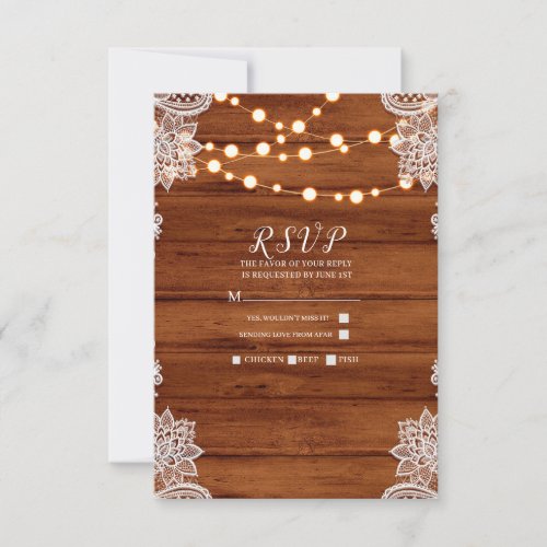 Rustic Wood Lace  String Lights Wedding RSVP