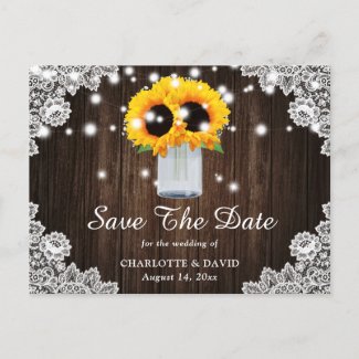 Rustic Wood Lace Sunflower Save The Date