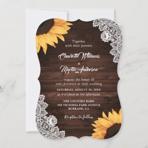 Rustic Wood Lace Sunflower Wedding Invitation