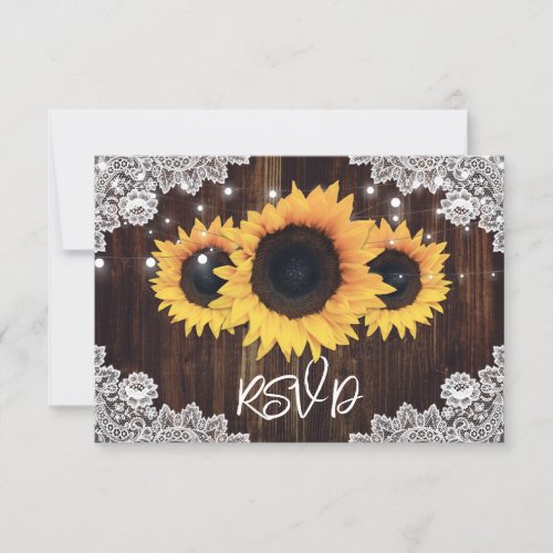 Rustic Wood Lace Sunflower Wedding RSVP Card