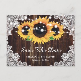 Rustic Wood Lace Sunflower Wedding Save The Date