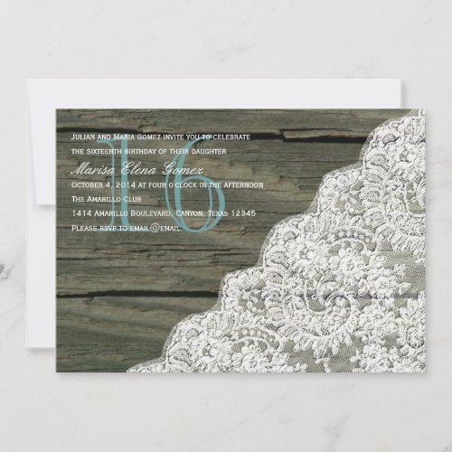 Rustic Wood Lace Sweet Sixteen Birthday Invitation