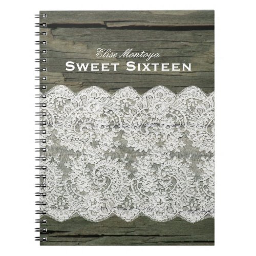 Rustic Wood Lace Sweet Sixteen Personalized Notebook