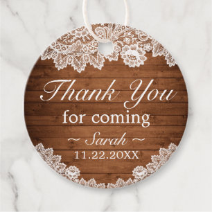 Rustic Wood & Lace Thank You For Coming Mitzvah Favor Tags
