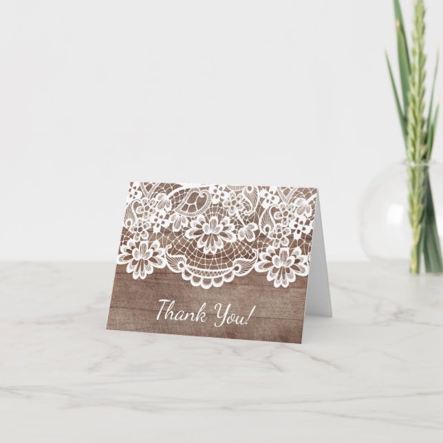 Rustic Wood Lace Thank You Note Card (Front)