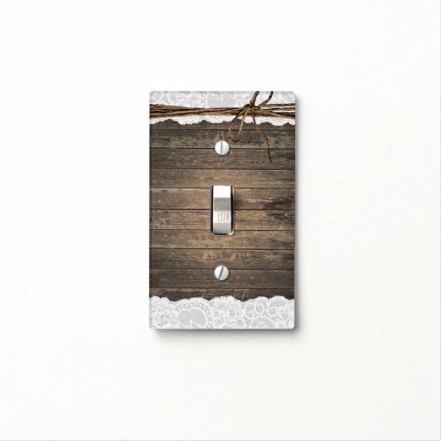 Rustic Wood Lace Twine Barn Farmhouse Chic Light Switch Cover (In Situ)