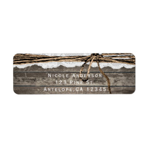 Rustic Wood Lace Twine Barn Wedding Invitation Label