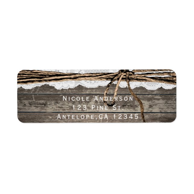 Rustic Wood Lace Twine Barn Wedding Invitation Label (Front)
