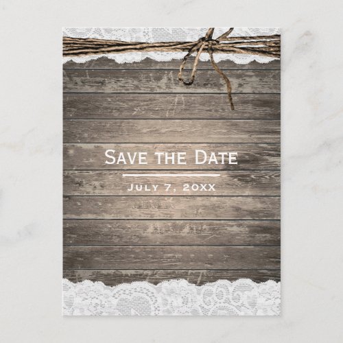 Rustic Wood Lace Twine Barn Wedding Save the Date Announcement Postcard