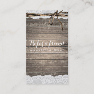 Rustic Wood Lace Twine Country Chic Refer a Friend Referral Card