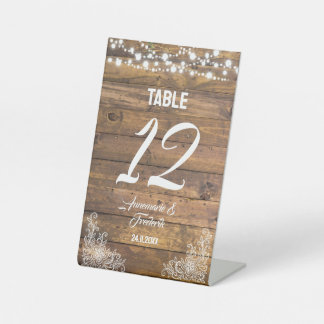 Rustic Wood Lace Twinkle Lights Pedestal Sign