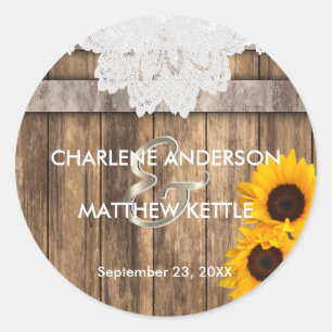 Rustic Wood & Lace Wedding Classic Round Sticker