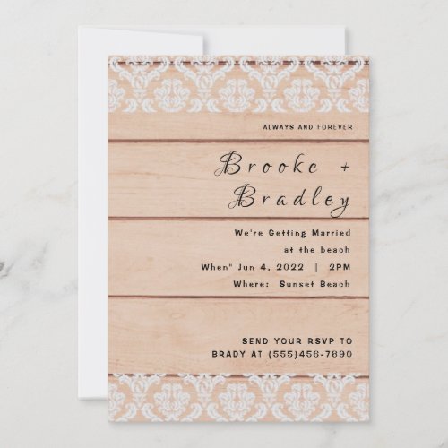 Rustic Wood & Lace Wedding Invitation