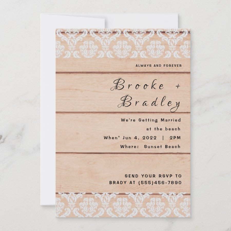 Rustic Wood & Lace Wedding Invitation
