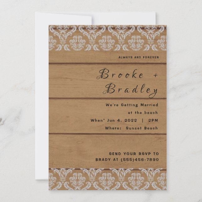 Rustic Wood & Lace Wedding Invitation (Front)