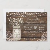 Rustic Wood Lace Wedding Invitation, Mason Jar Invitation (Front)