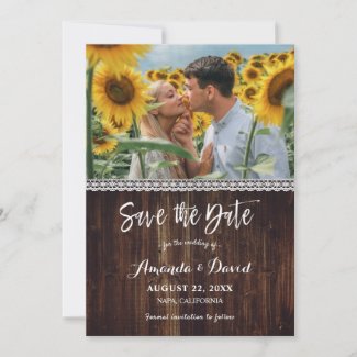 Rustic Wood Lace Wedding Photo Save The Date Cards