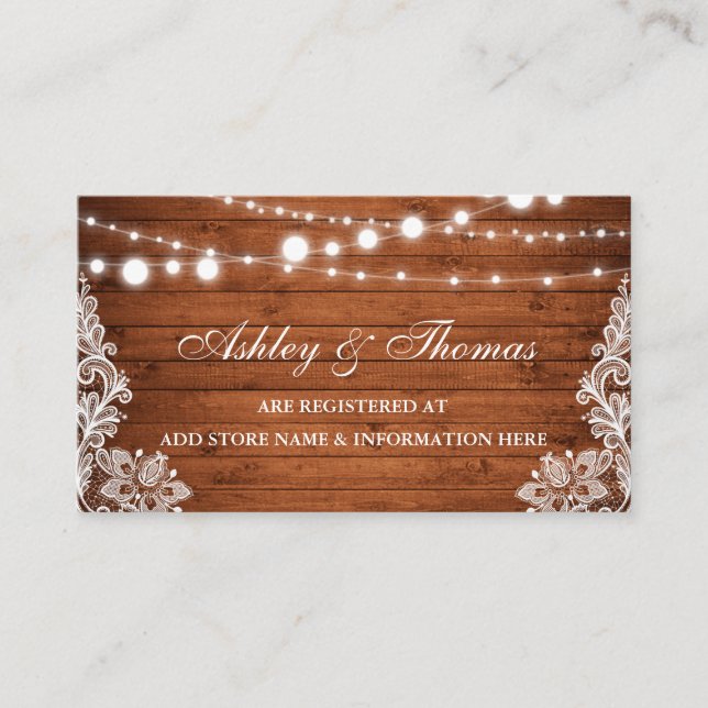 Rustic Wood Lace Wedding Registry Insert Card (Front)
