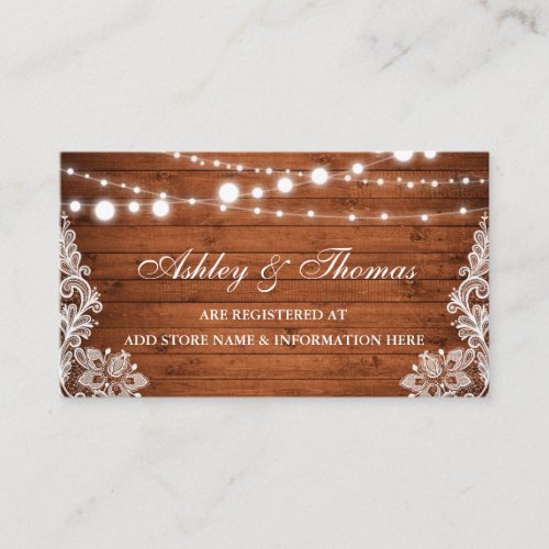 Rustic Wood Lace Wedding Registry Insert Card